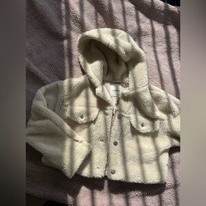 Pull&Bear Cream Sherpa Hooded Puffer Jacket